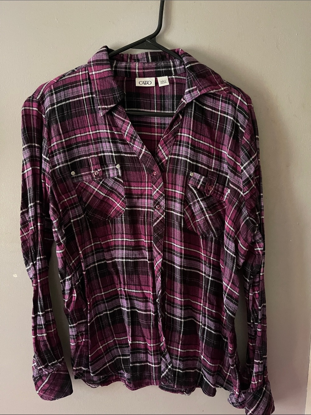 Cato Purple and Black Plaid Button-Down Shirt